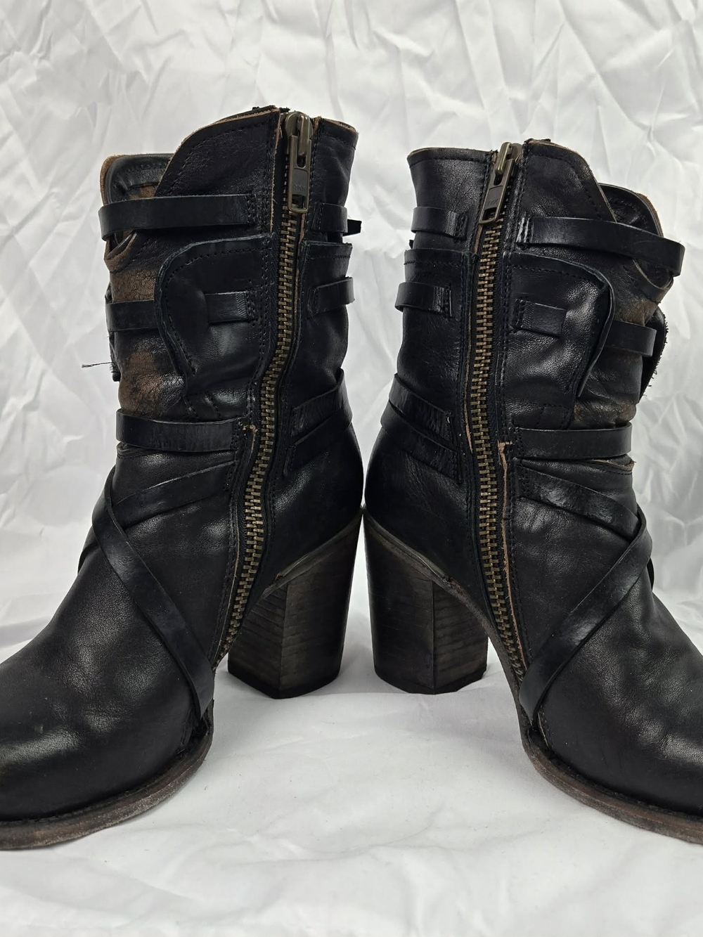 Freebird by Steven Black Leather Strappy Heeled Ankle Boots - Picture 6 of 6